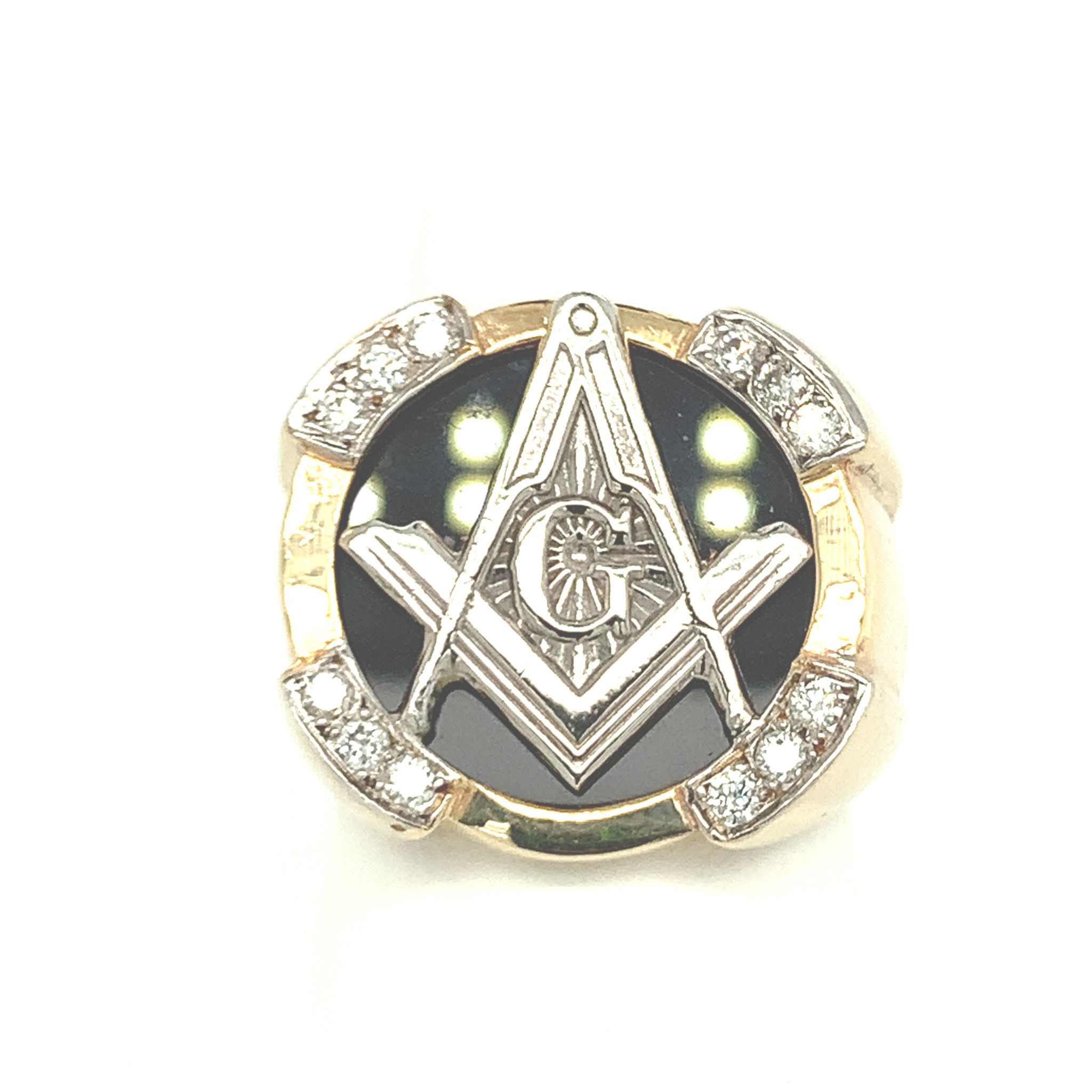 41042 14K YELLOW GOLD MASONIC ONYX .40TCW DIAMOND RING
