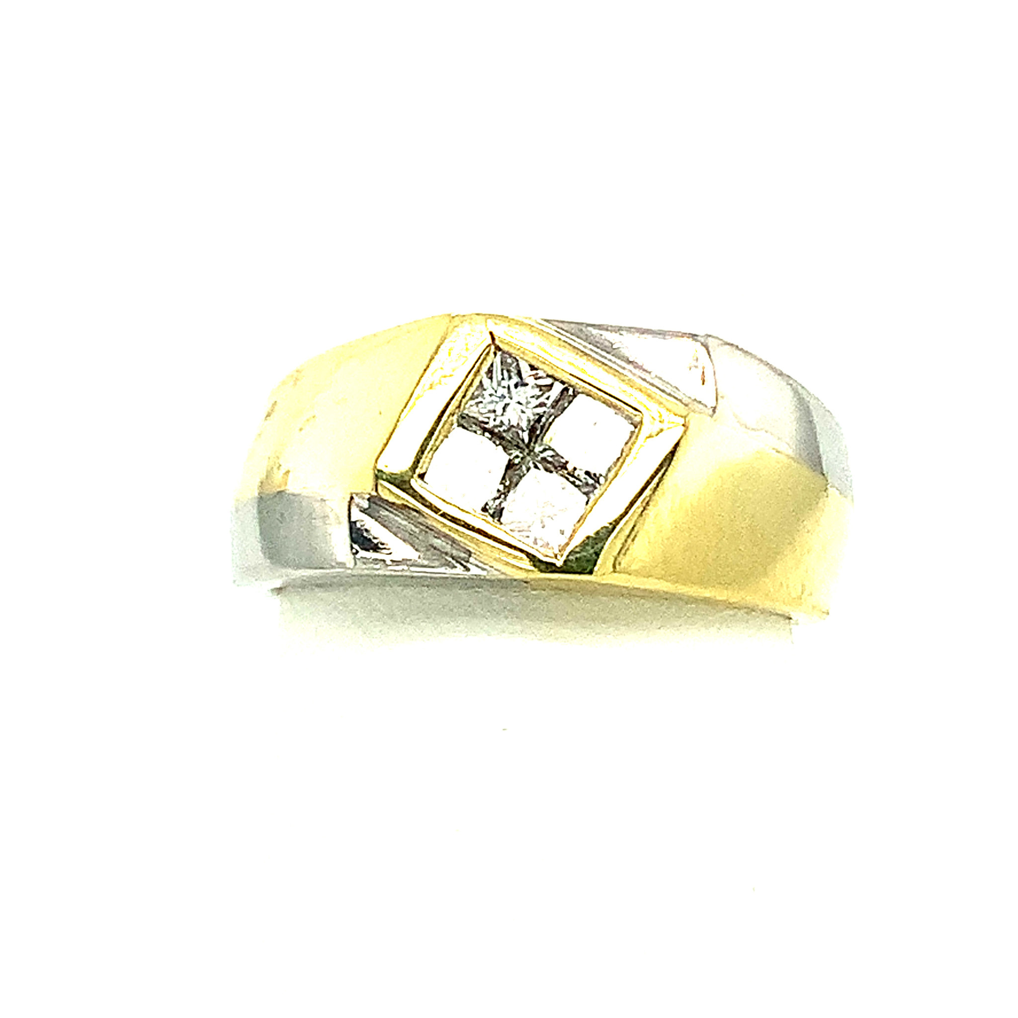 457640 18K TRUE 2TONE INVISIBLE SET PRINCESS CUT CENTER MENS RING