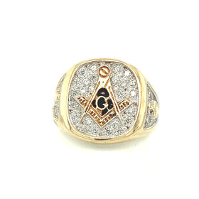 45014 10K TWO TONE PAVET .58TCW DIAMOND MASON RING