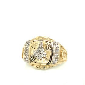 457599 14K TWO TONE CUBIC ZIRCONIA MASONIC RING