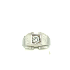 45023 14K WHITE GOLD .70CT J SI1 CENTER MATT AND HIGH POLISH FINISHING MENS RING