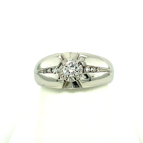 45125 14K WHITE GOLD .30TCW H VS2 CENTER .12TCW CHANNEL SET STAR BURST STYLE MENS RING