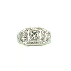 45037 14K WHITE GOLD ANTIQUE .60CT DIAMOND MENS RING