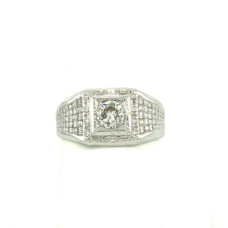45037 14K WHITE GOLD ANTIQUE .60CT DIAMOND MENS RING