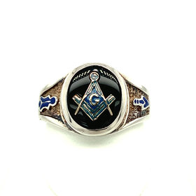 45115 STERLING SILVER OVAL BLACK ONYX GOLD CENTER MASON RING