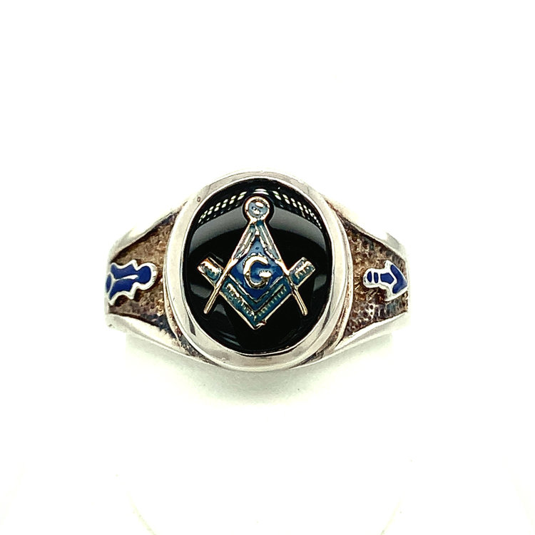 45115 STERLING SILVER OVAL BLACK ONYX GOLD CENTER MASON RING