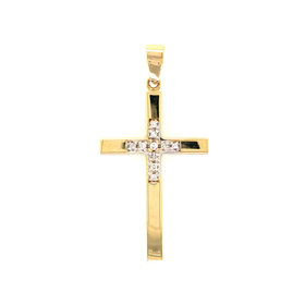 77039 14K YELLOW GOLD HIGH POLISHED CROSS WITH WHITE GOLD .10ct DIAMOND CENTER CROSS
