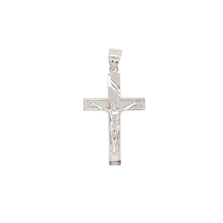 77476 14K WHITE GOLD FLAT SQUARE TEXTURED FINISH CRUCIFIX