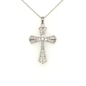 72852 14K WHITE GOLD .75 CT DIAMOND WITH SPLIT HIGH POLISH ON 18" WHEAT CHAIN CROSS PENDANT