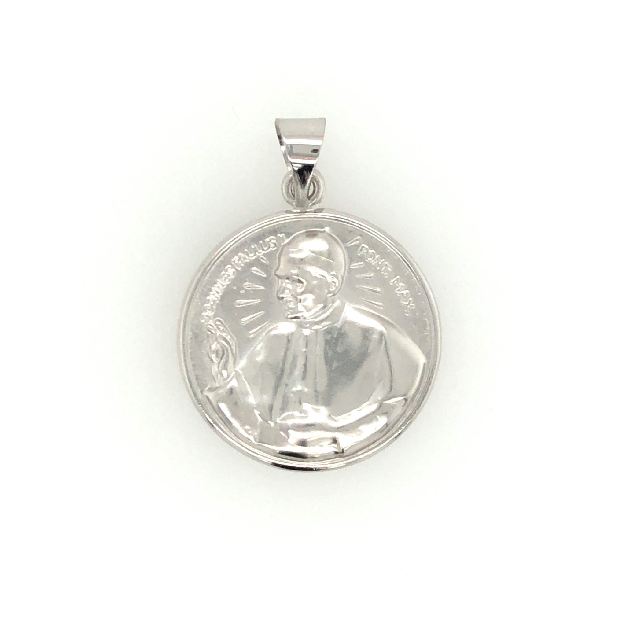 78111 14K WHITE GOLD POPE JOHN PAUL II RELIGIOUS MEDAL 20MM X 20MM