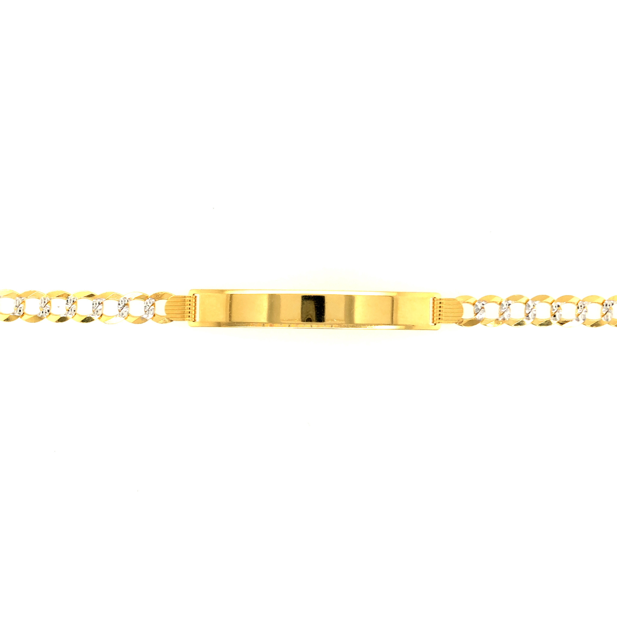 25002 14K 2 TONE ID BAR DIAMOND CUT CUBAN LINK BRACELET 8"