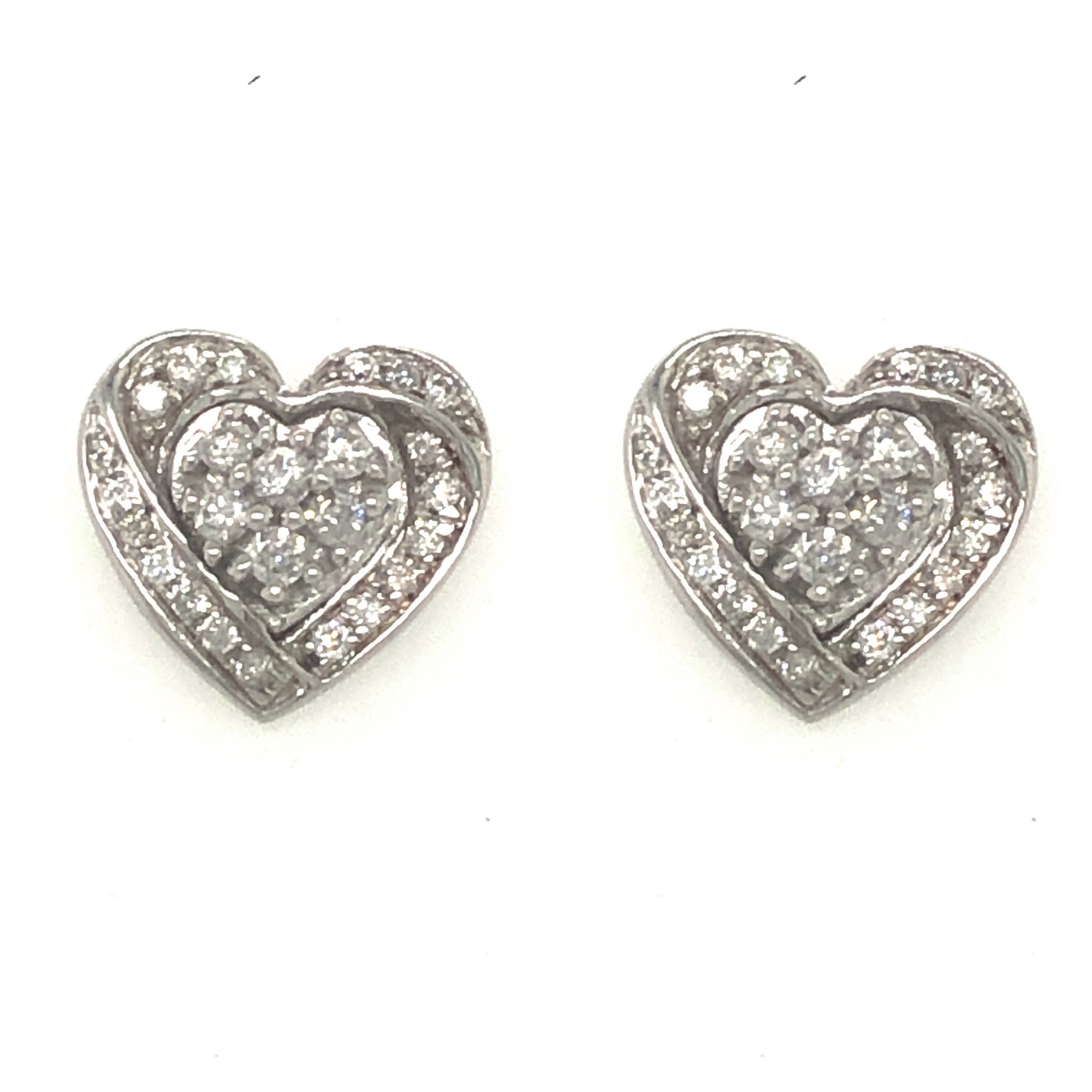 30284 14K WHITE GOLD .25TCW DIAMOND CLUSTER HEART STUDS