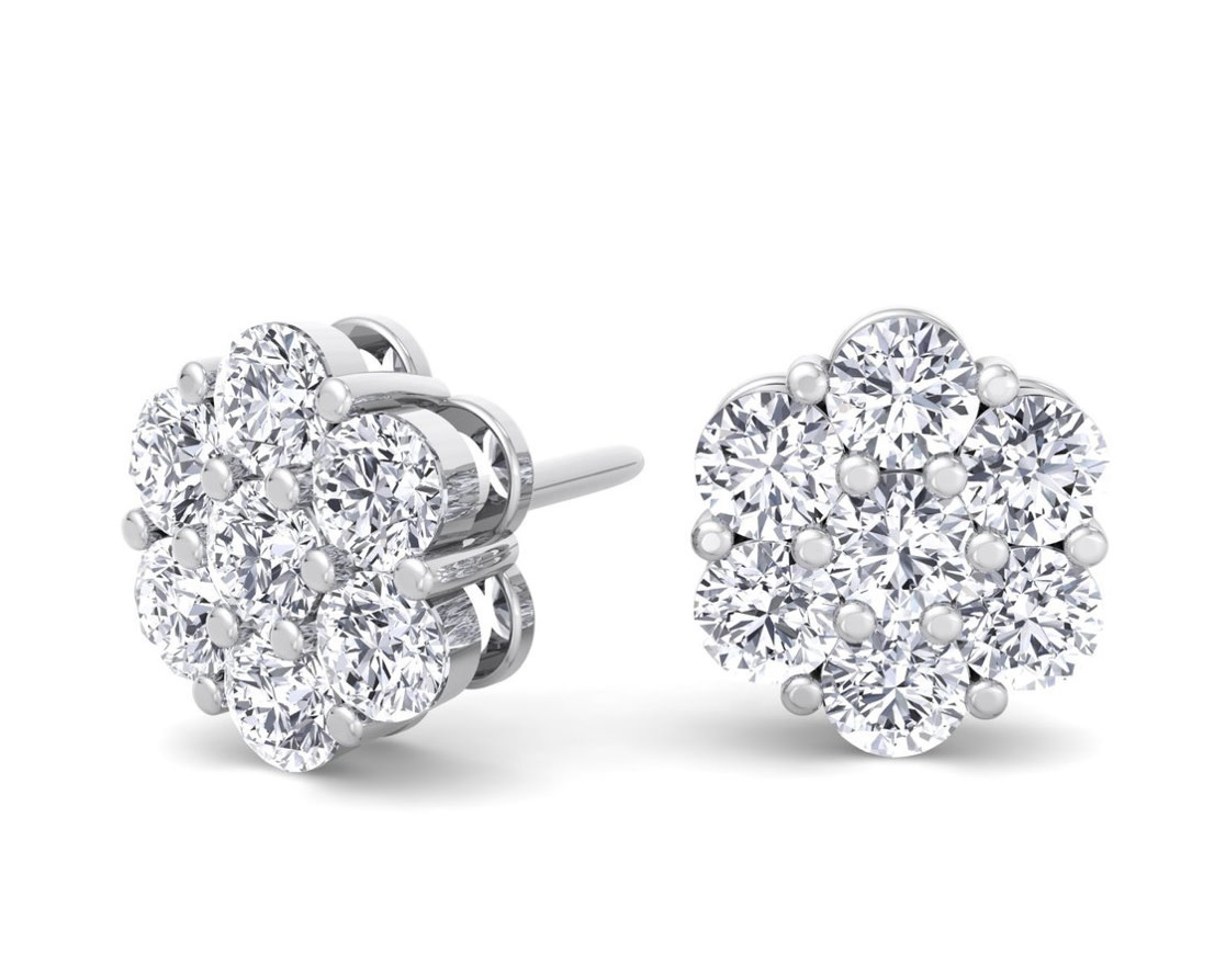 32340 14K WHITE GOLD .50TCW CLUSTER FLOWER PUSH BACK STUDS