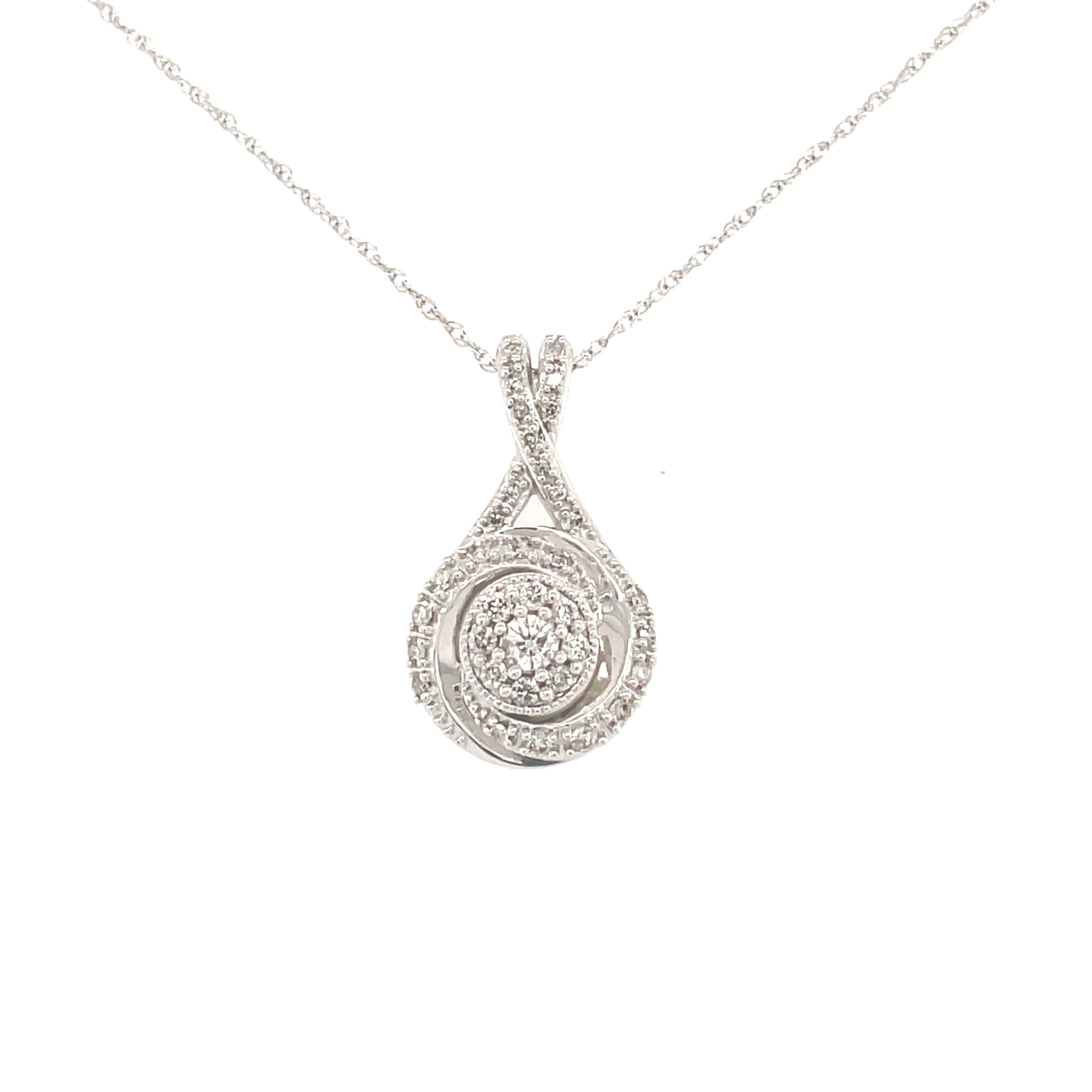 72782 14K WHITE GOLD .25TCW DIAMOND DOUBLE TWISTED HALO PENDANT