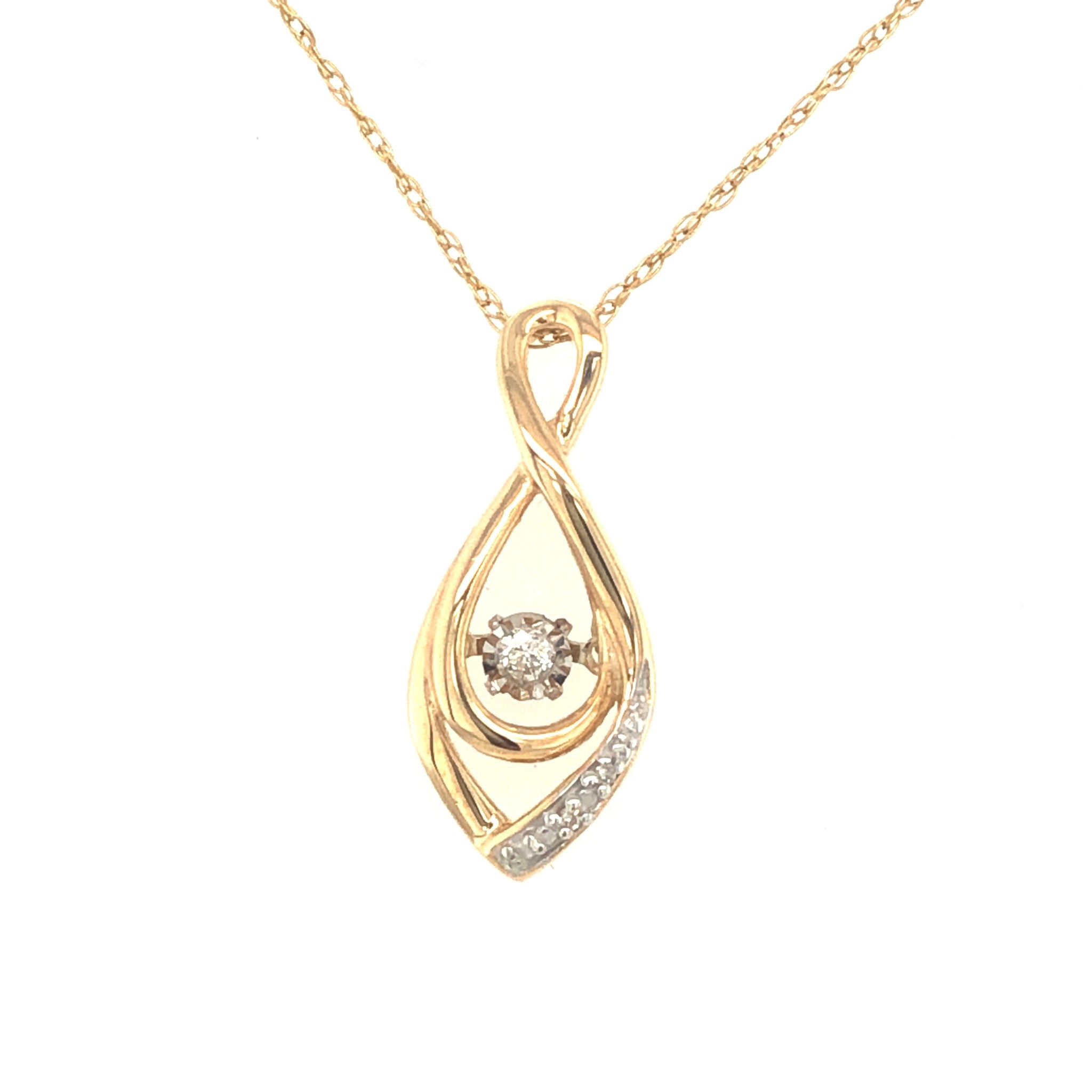 70082 10K YELLOW GOLD .05TCW DANCING DIAMOND FIGURE 8 POINTY PENDANT SET