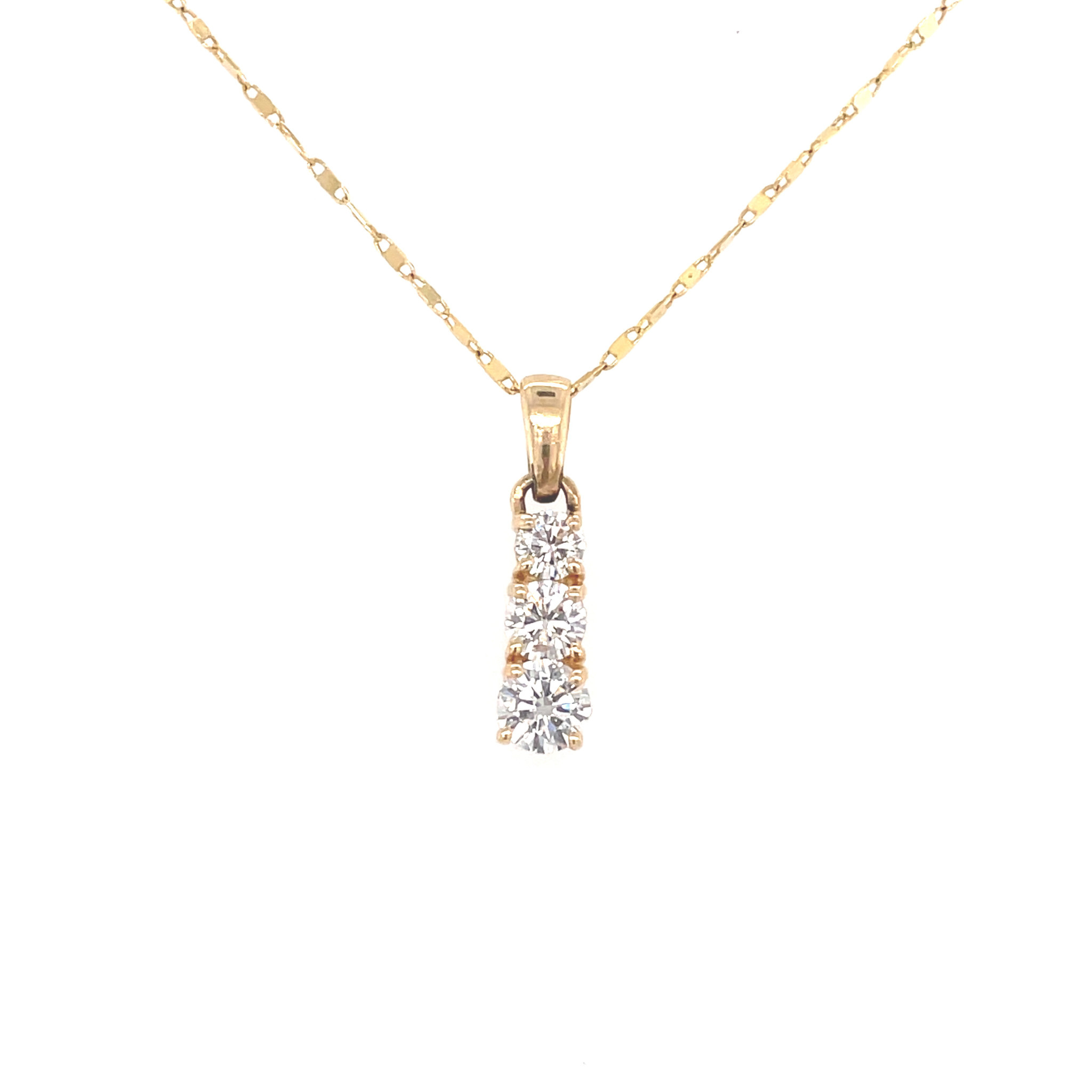 70126 14K YELLOW GOLD ROUND DIAMOND HANGING BAR PENDANT SET