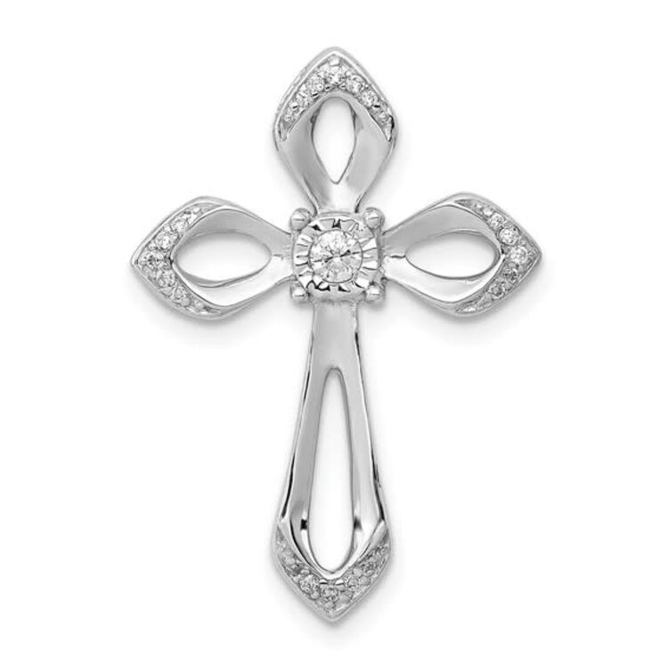 70031 14K WHITE GOLD MIRACLE SET .08TCW DIAMOND CENTER OPEN DESIGN POINTED EDGES CROSS SET