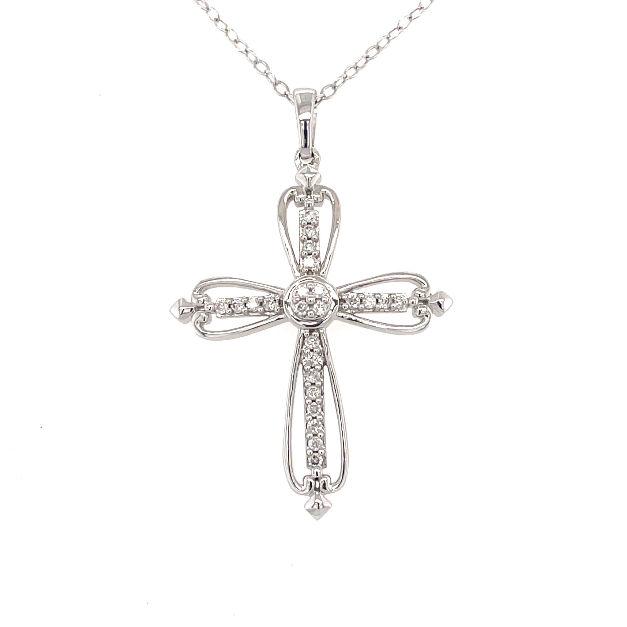 70072 10K WHITE GOLD .20TCW DIAMOND CUTOUT ROUNDED AND POINTE EDGES CROSS SET