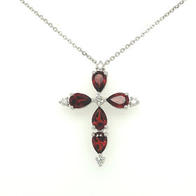 72870 14K WHITE GOLD GARNET AND DIAMOND SLIDE CROSS SET