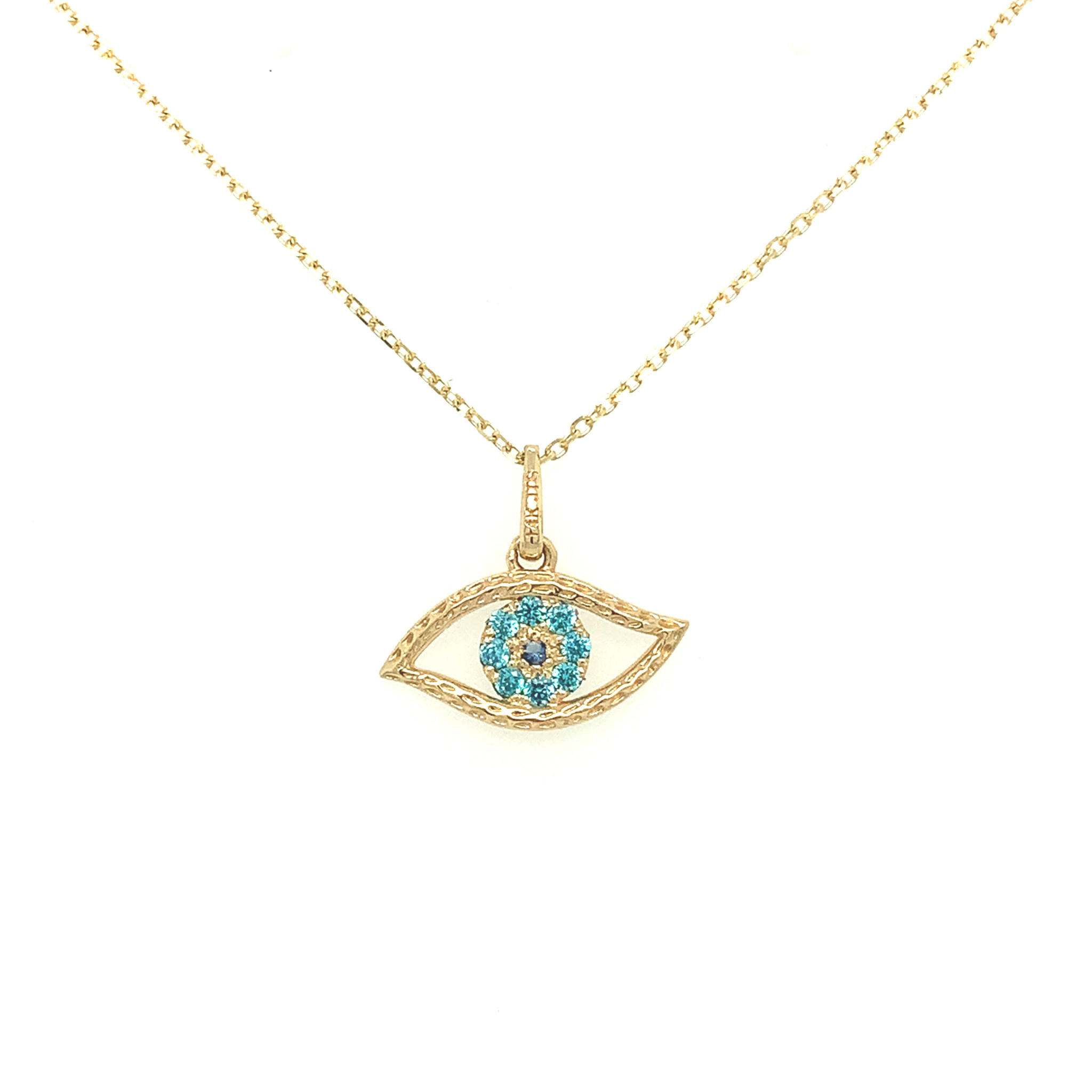 70091 14K YELLOW GOLD OPEN EVIL EYE CUBIC ZIRCONIA PENDANT SET