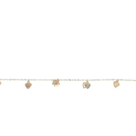 27505 14K WHITE GOLD AND ROSE GOLD 2 TONE DOUBLE DANGLING HEART DISC ANKLET