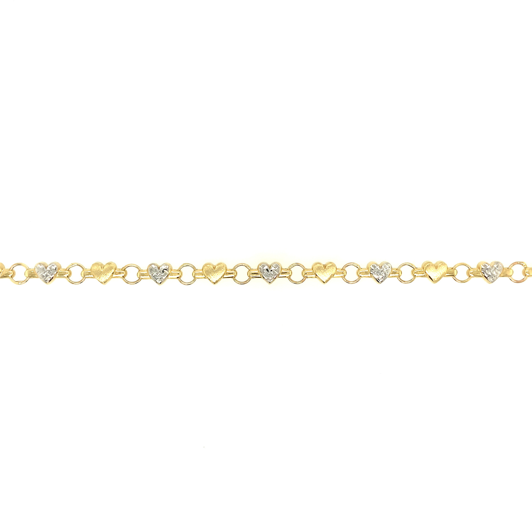 20017 14K 2 TONE 7'' PUFFY HEART DIAMOND CUT AND SATIN FINISH LADIES BRACELET