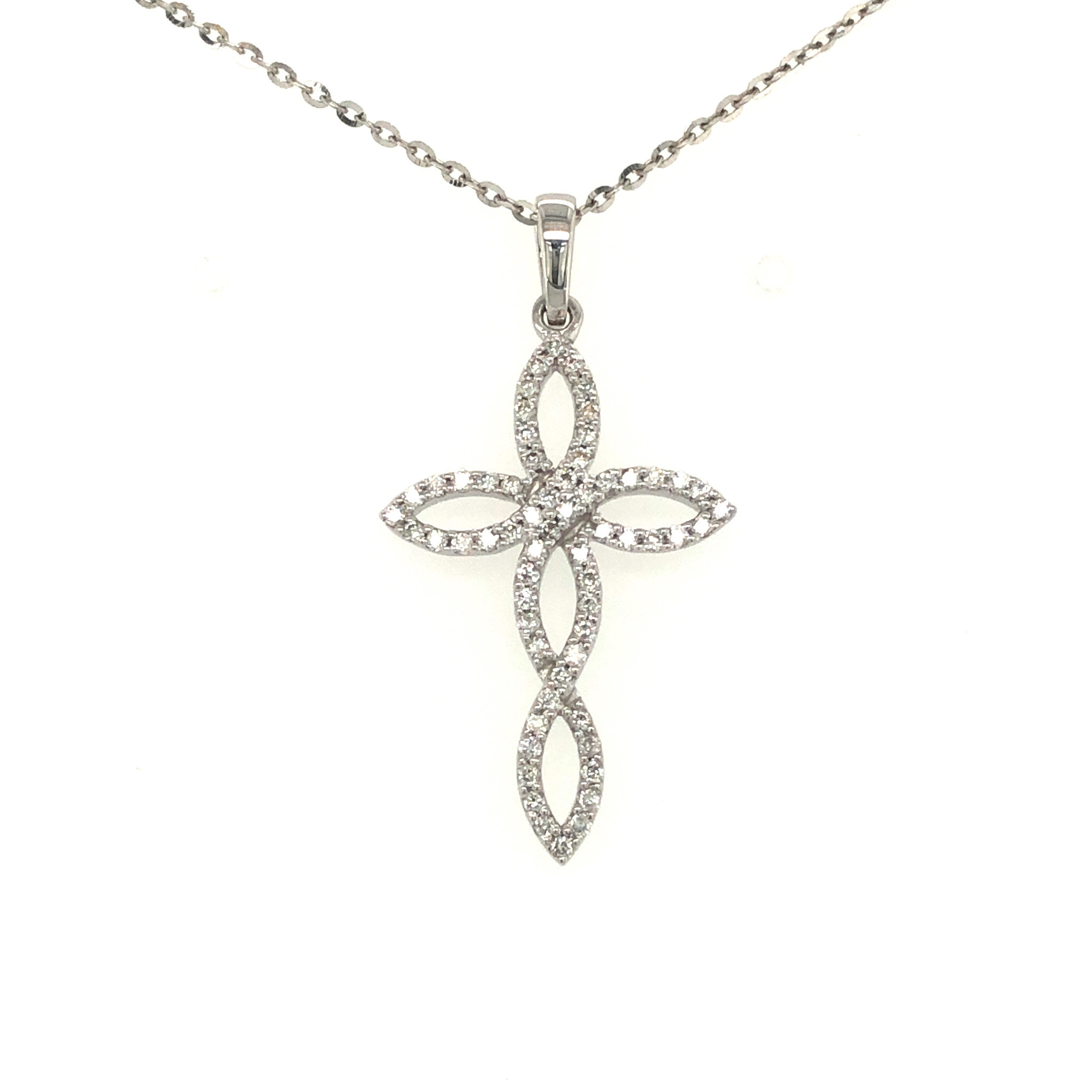 70028 14K WHITE GOLD INFINITY DESIGN .25TCW DIAMOND CROSS PENDANT SET