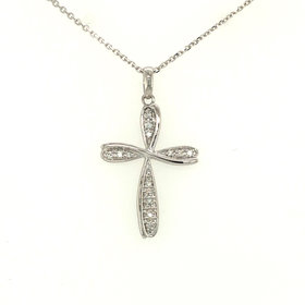 70029 14K WHITE GOLD SWIRL DESIGN .15TCW DIAMOND CROSS PENDANT SET