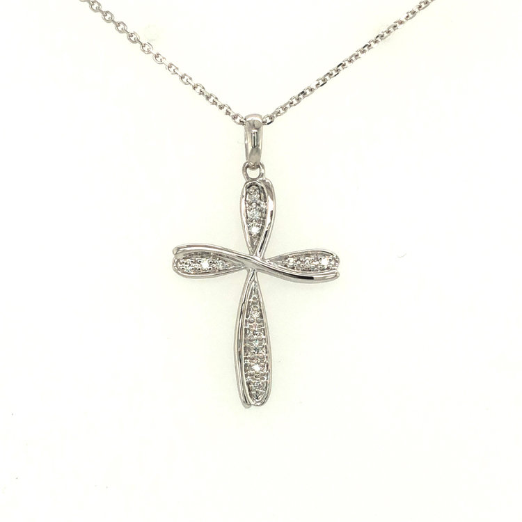 70029 14K WHITE GOLD SWIRL DESIGN .15TCW DIAMOND CROSS PENDANT SET