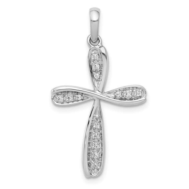 70029 14K WHITE GOLD SWIRL DESIGN .15TCW DIAMOND CROSS PENDANT SET