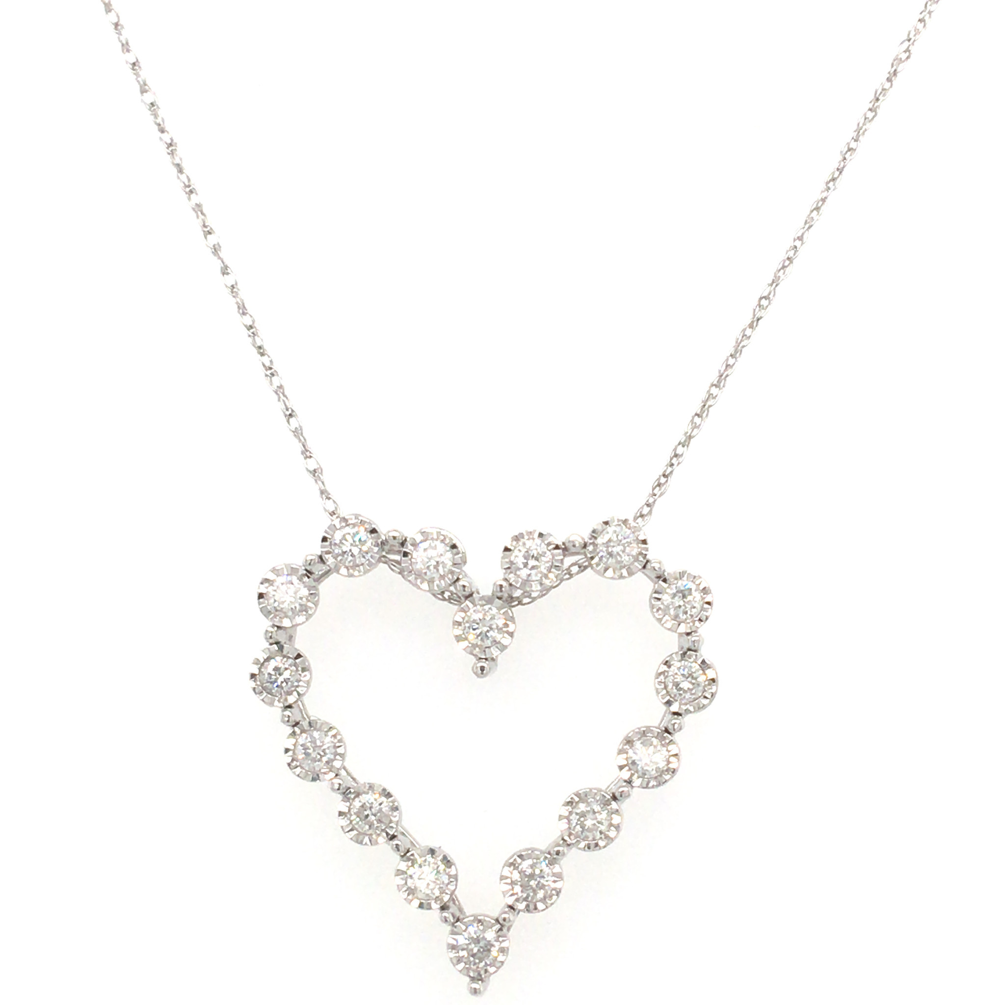 70036 10KT WHITE GOLD .53TCW DIAMOND MIRACLE SET OPEN HEART PENDANT SET
