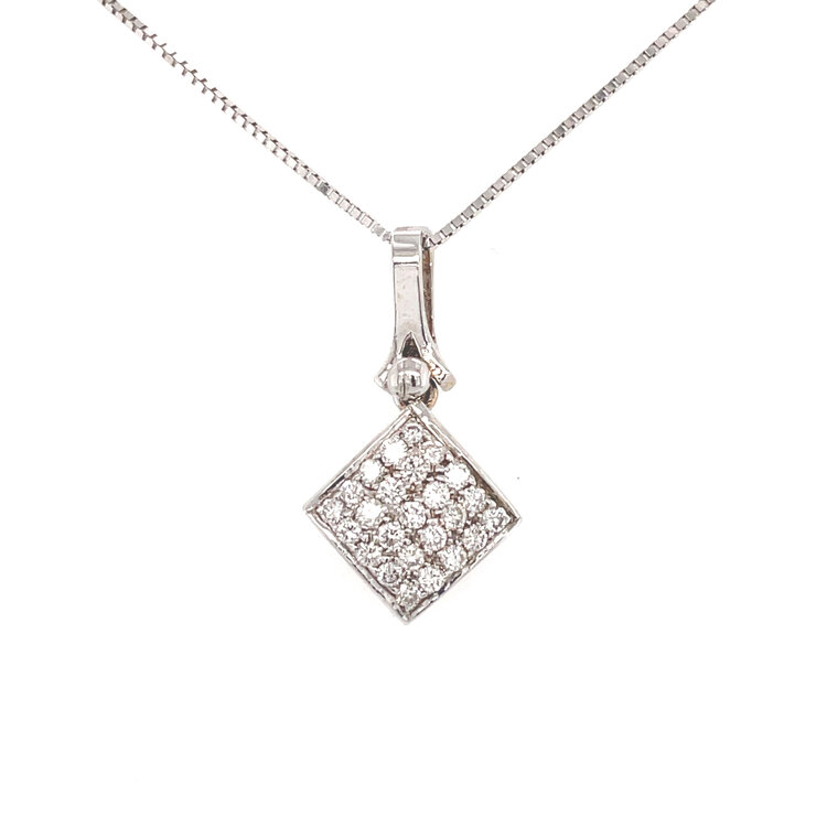 71619 14K WHITE GOLD BEAD SET .80TCW DIAMOND SQUARE PENDANT SET