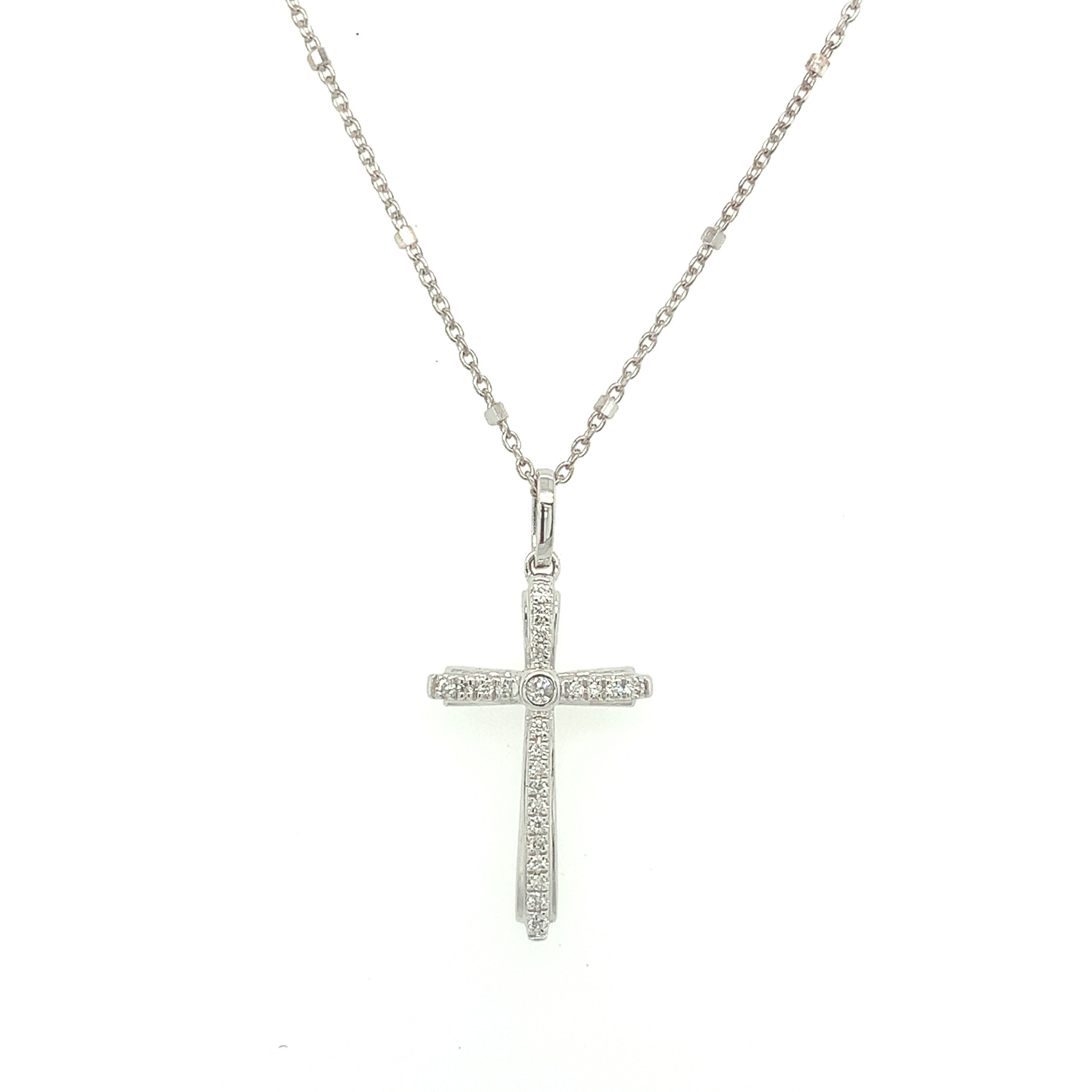 70046 14K WHITE GOLD DIAMOND BEZEL SET CENTER CROSS SET