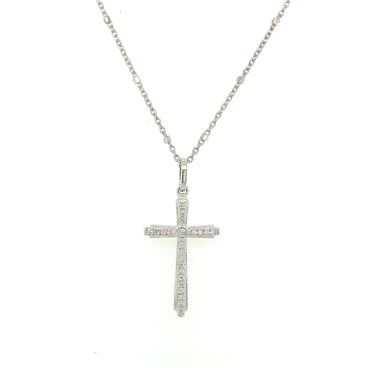 70046 14K WHITE GOLD DIAMOND BEZEL SET CENTER CROSS SET