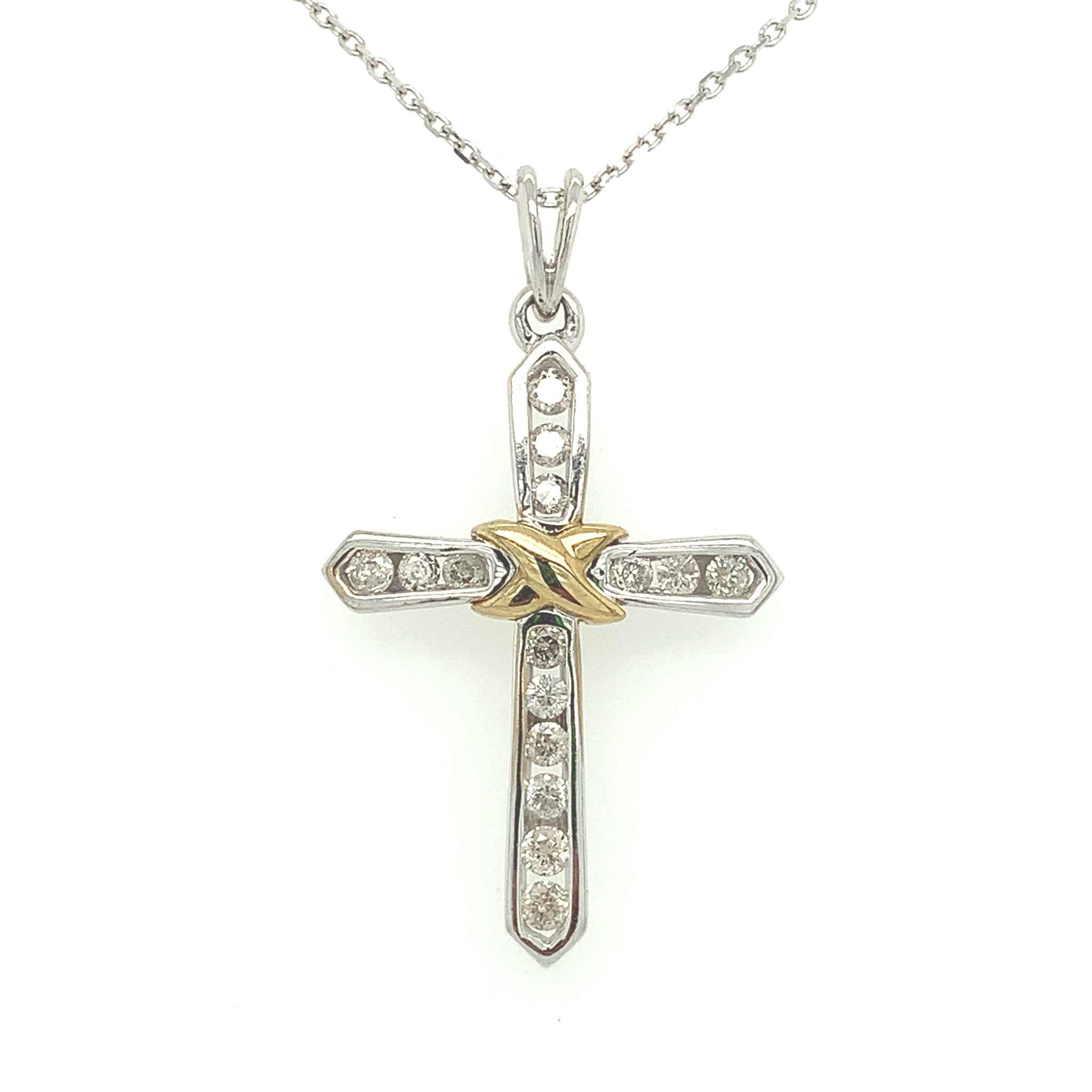 71005 14K 2 TONE .60TCW X CENTER DIAMOND CROSS SET