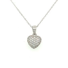 72787 14K WHITE GOLD CUBIC ZIRCONIA PAVE SET HEART PENDANT