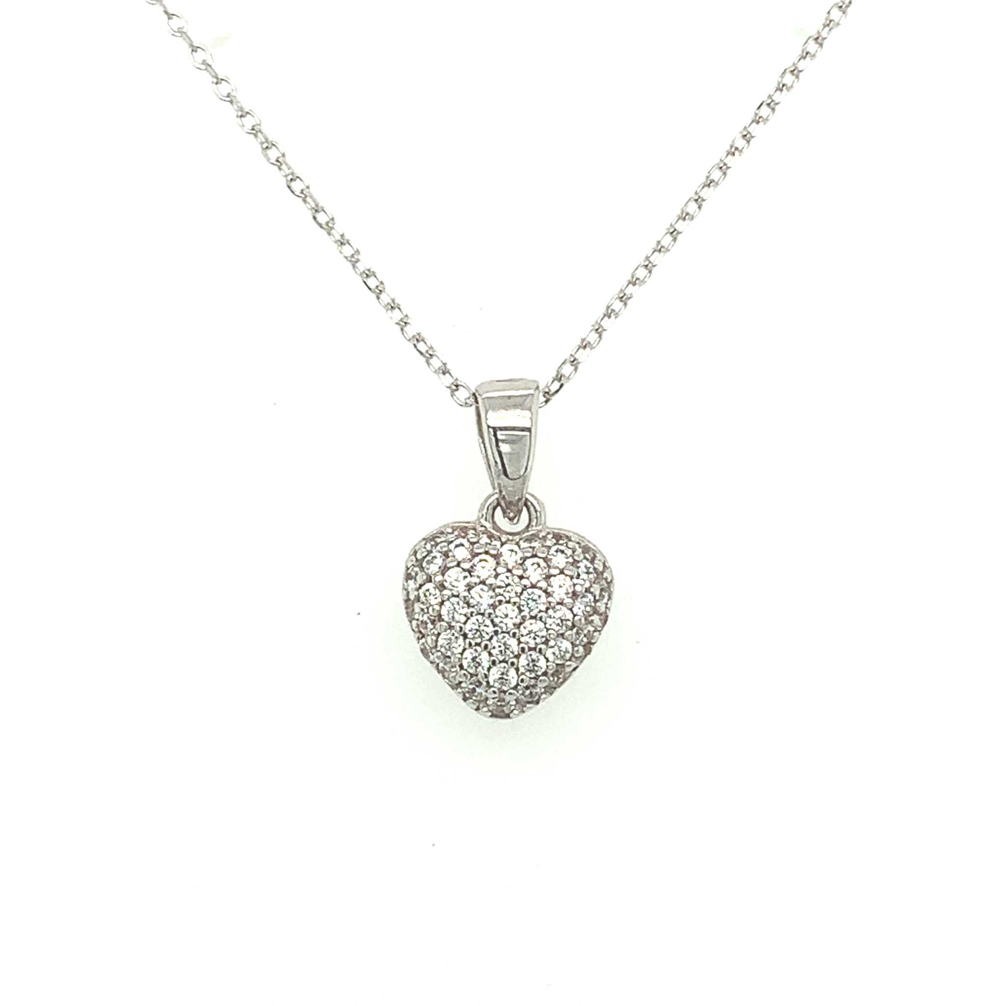 72787 14K WHITE GOLD CUBIC ZIRCONIA PAVE SET HEART PENDANT SET