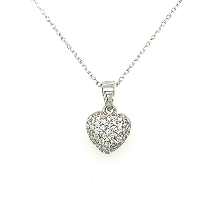 72787 14K WHITE GOLD CUBIC ZIRCONIA PAVE SET HEART PENDANT