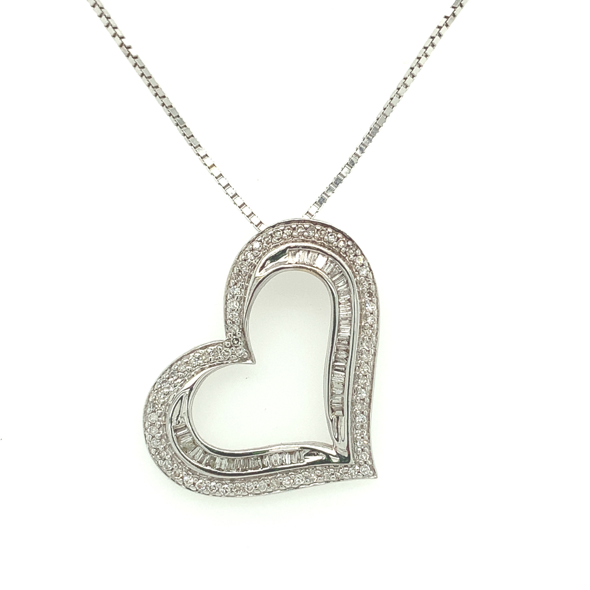 72827 14K WHITE GOLD .50TCW DIAMOND OPEN HEART PENDANT SET
