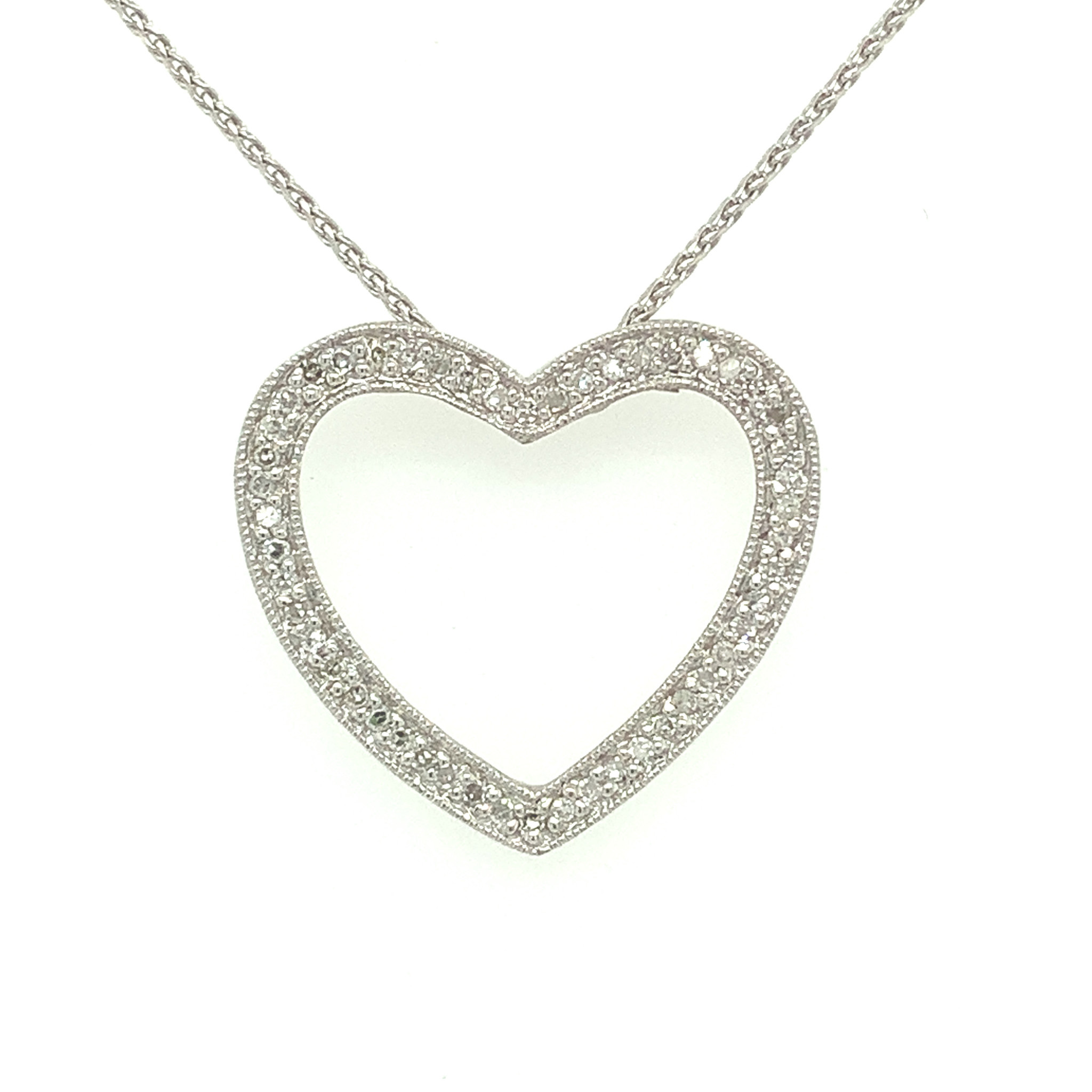 70094 14K WHITE GOLD .40TCW DIAMOND HEART OUTLINE PENDANT SET