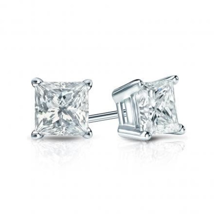 31037 14K WHITE GOLD .95TCW DIAMOND PRINCESS CUT SCREWBACKS
