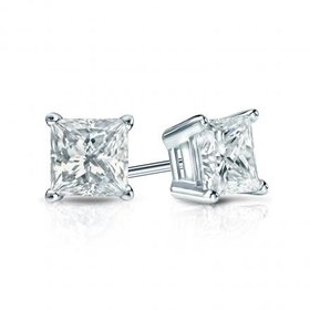 31046 14K WHITE GOLD .42TCW DIAMOND PRINCESS CUT STUDS SCREW BACK