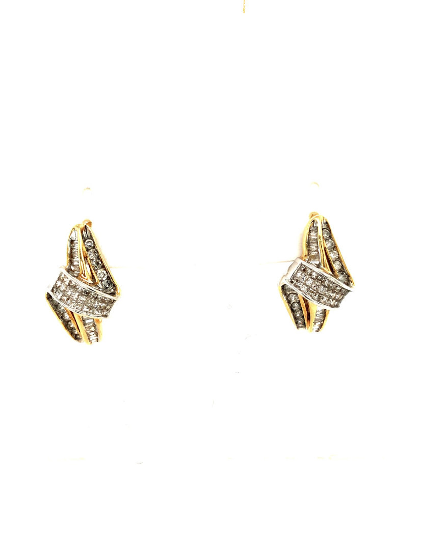 30535 14K 2 TONE CHANNEL SET WITH INVISIBLE SET DIAMOND EARRINGS