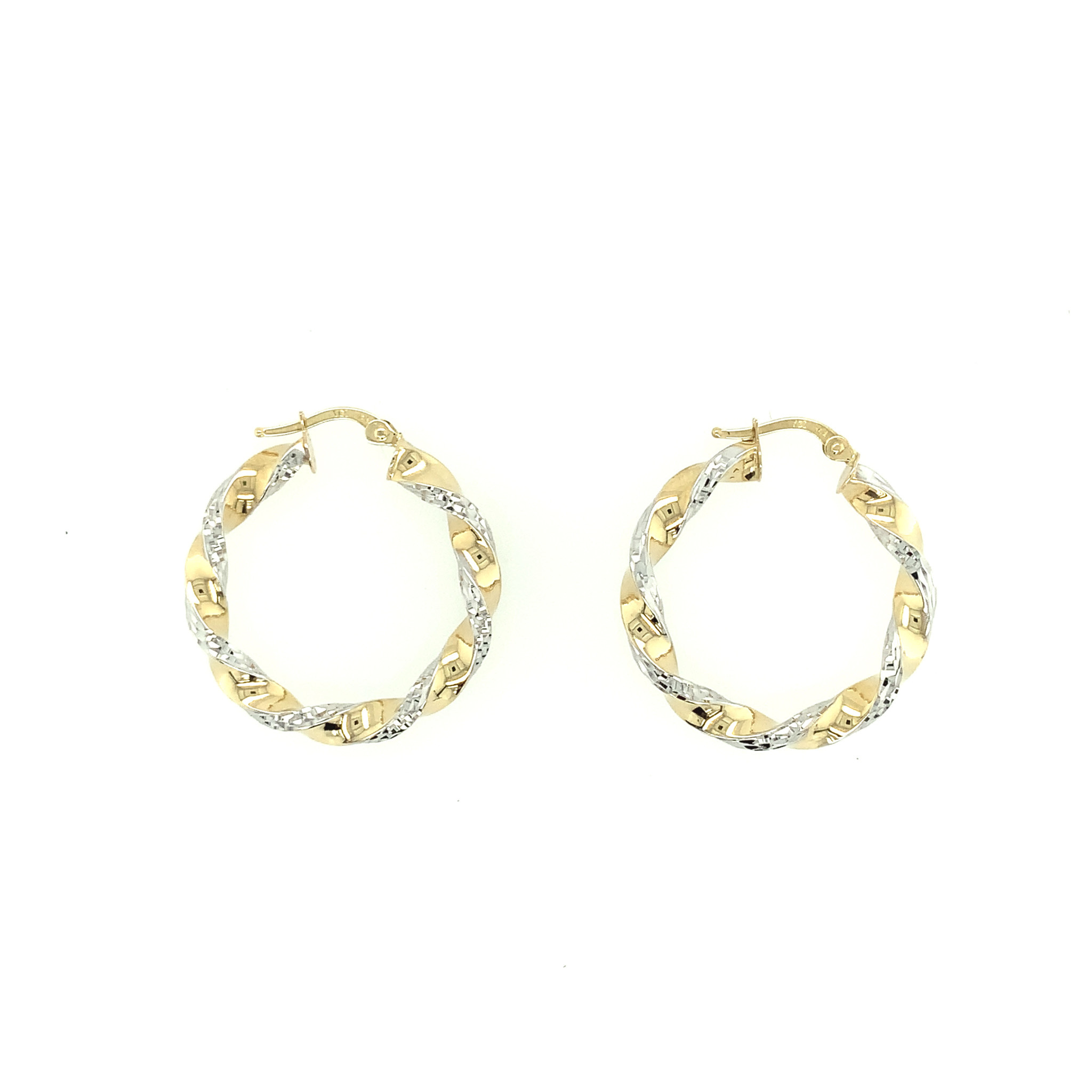 32441 14K 2 TONE SPIRAL DIAMOND CUT HOOPS 1''