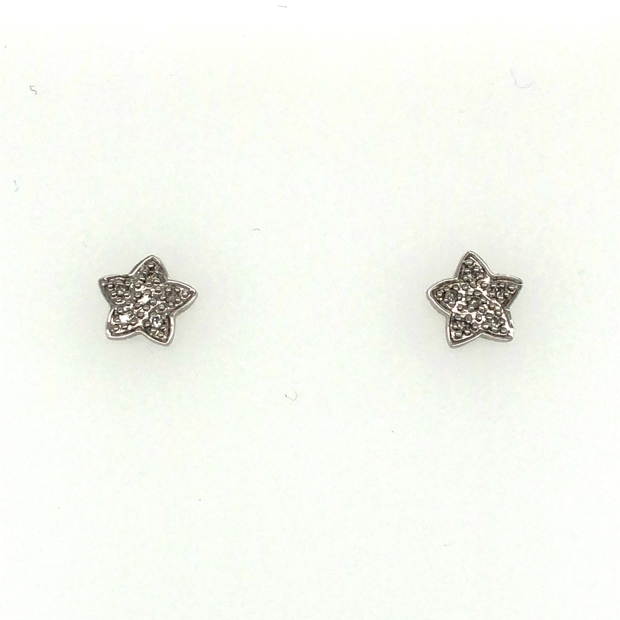 30444 14K WHITE GOLD .10TCW DIAMOND STARS STUDS PUSH BACK