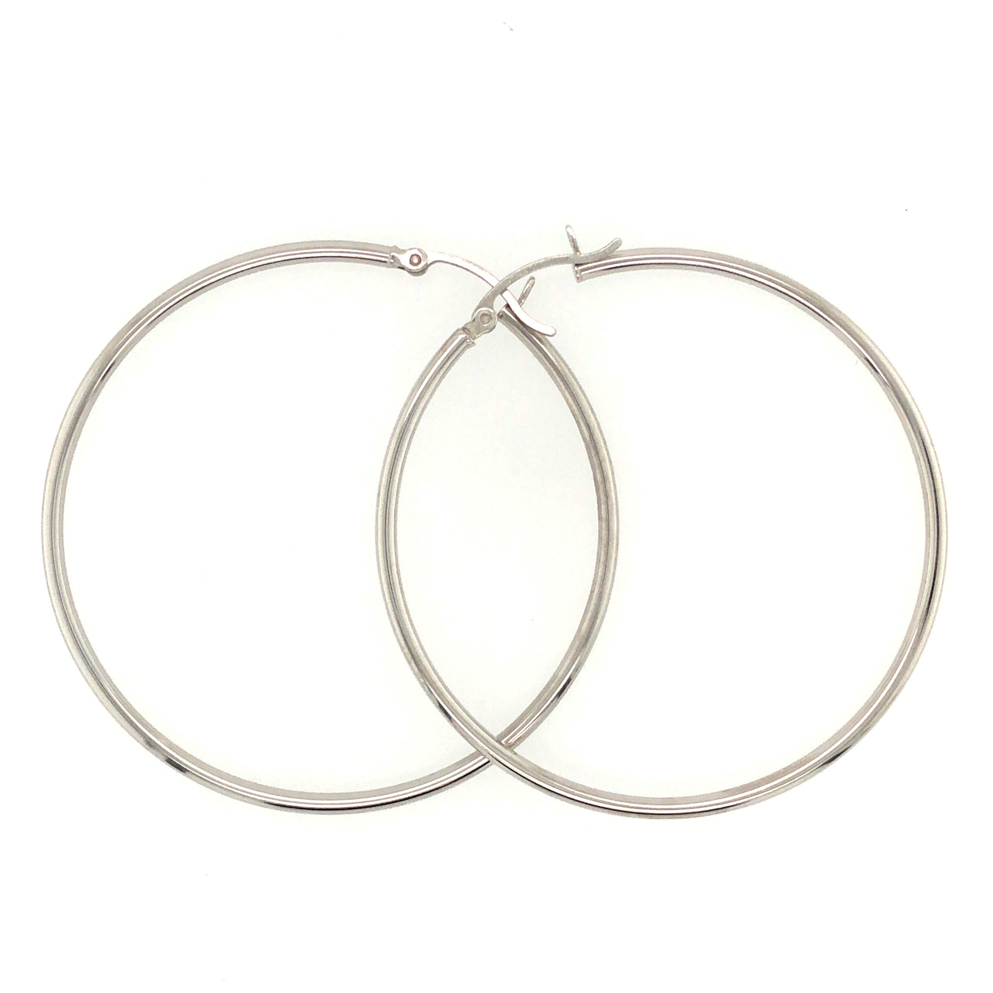 32423 14K WHITE GOLD PLAIN 2" HOOPS 2MM
