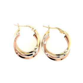 32293 14K TRI COLOR TRIPLE LAYERED ROWS HOOPS .75’’