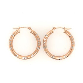 32430 14K TWO TONE ROSE AND WHITE GOLD DIAMOND CUT 1'' HOOPS