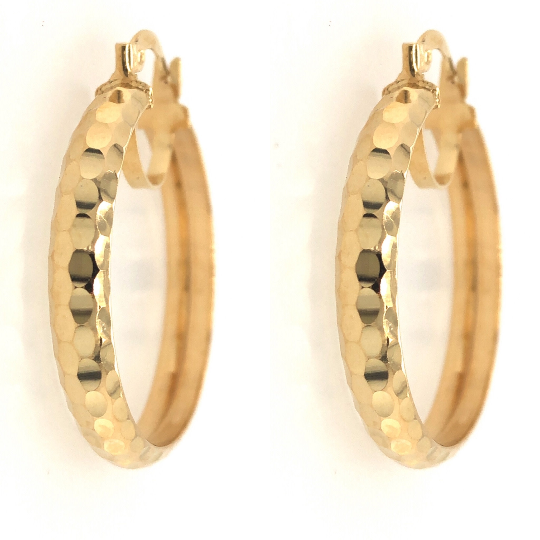 31764 14K YELLOW GOLD HAMMERED DESIGN HOOPS