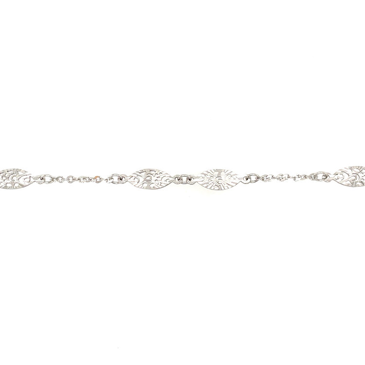 20130 14K WHITE GOLD FLAT DIAMOND CUT MARQUIS AND ROLO LINK ANKLET